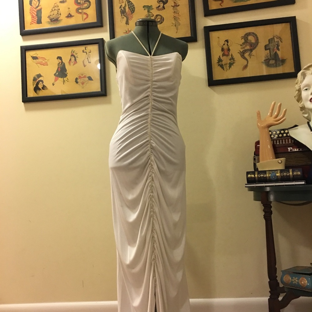 Vintage white polyester cabaret gown